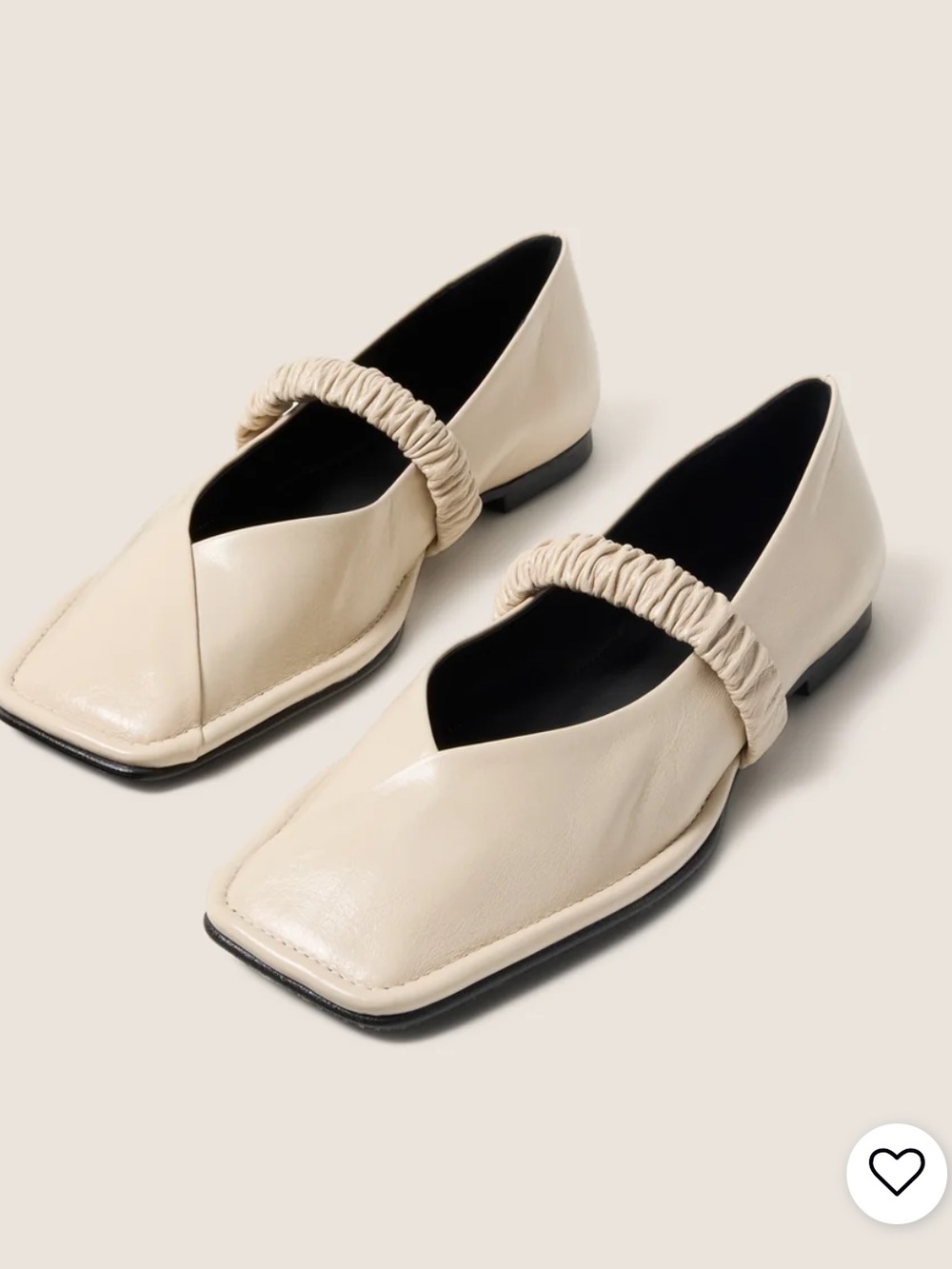 ALOHAS Cream Square-Toe Ruched Strap Flats